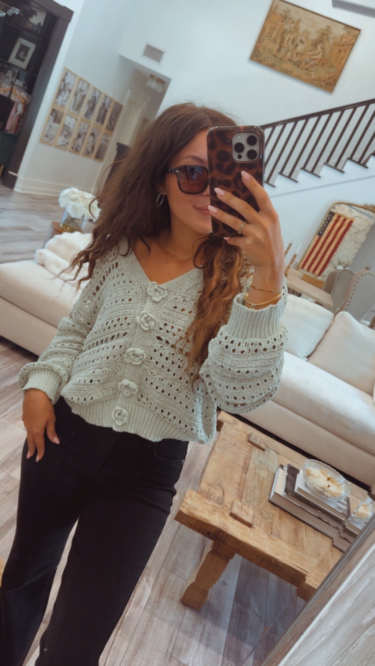 Ultra Soft Chic Green Knit Pol Cropped Cardi