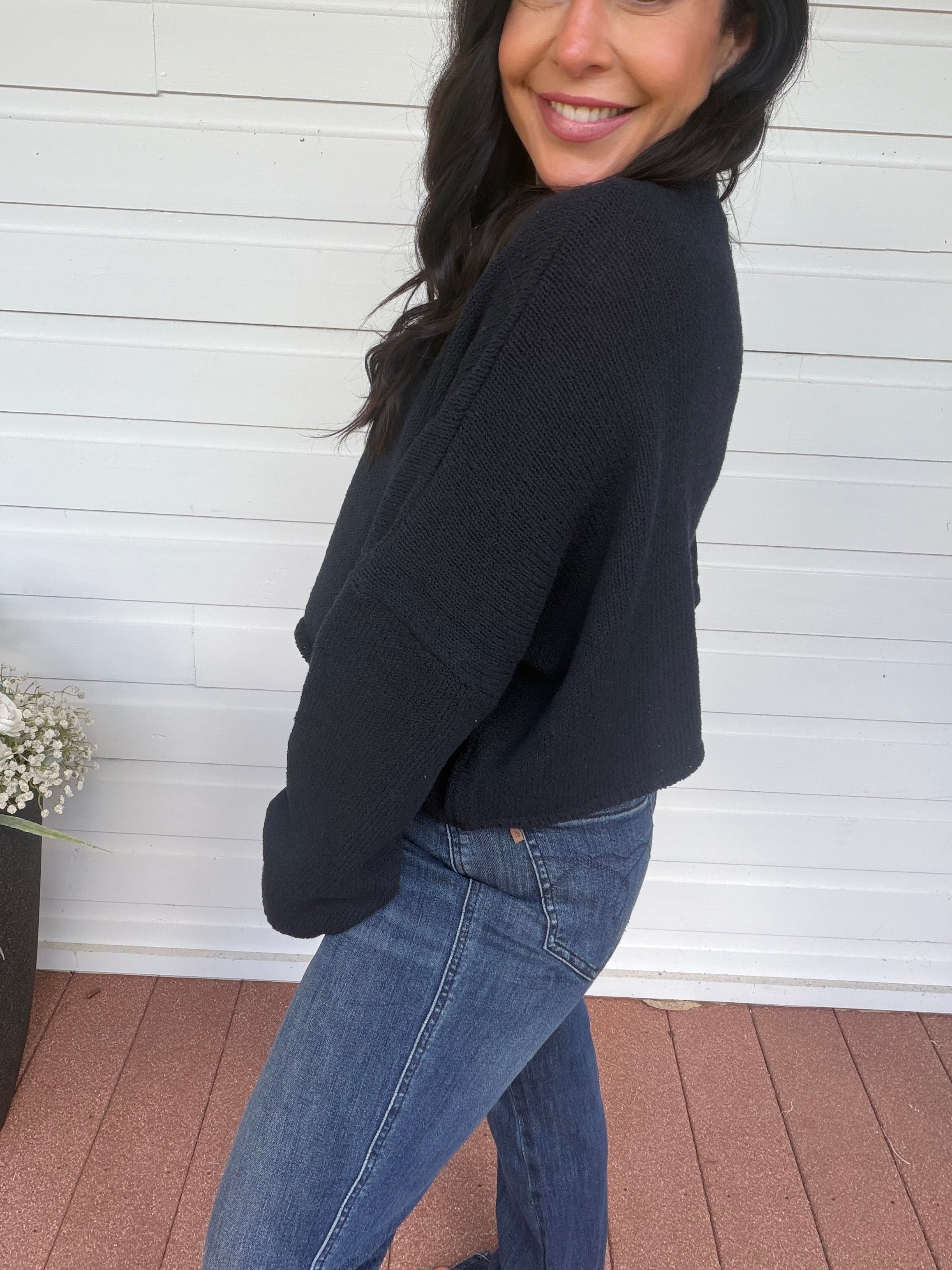 Navy Knit Long Sleeve Lightweight Sweater