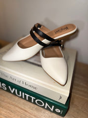Corky Chic White and Black Strap Mule
