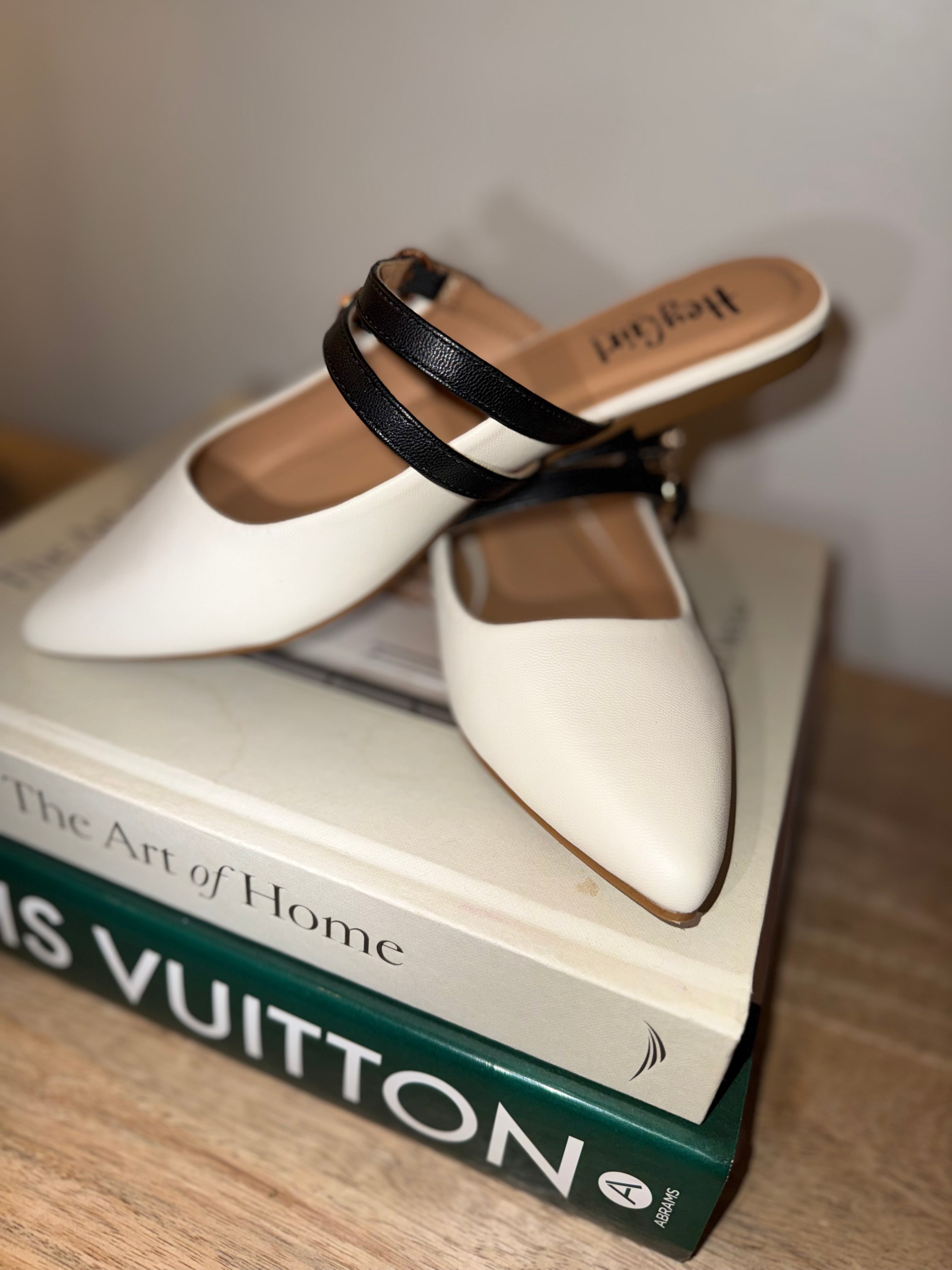 Corky Chic White and Black Strap Mule