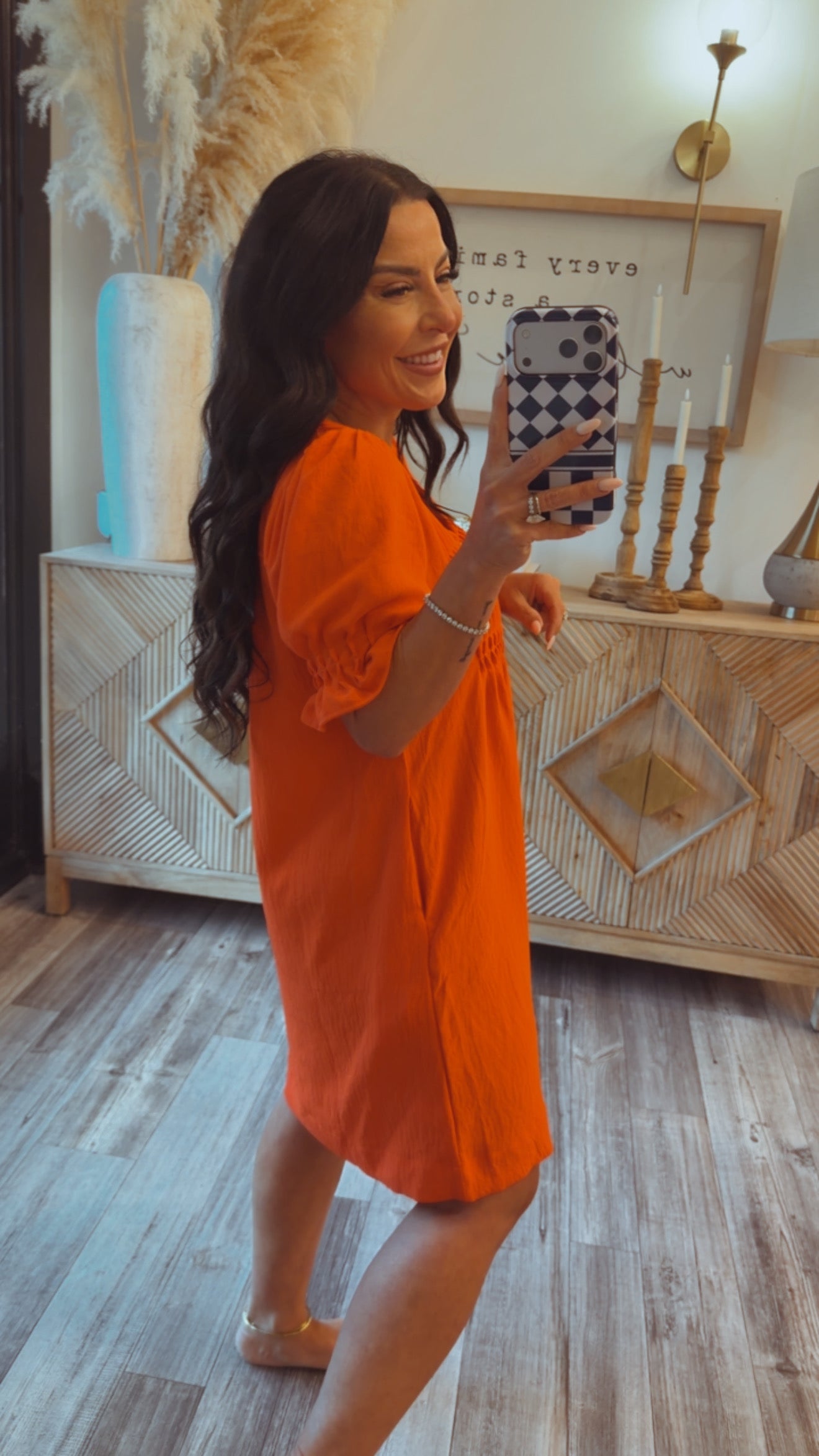 Orange Short Sleeve Button Up Dress