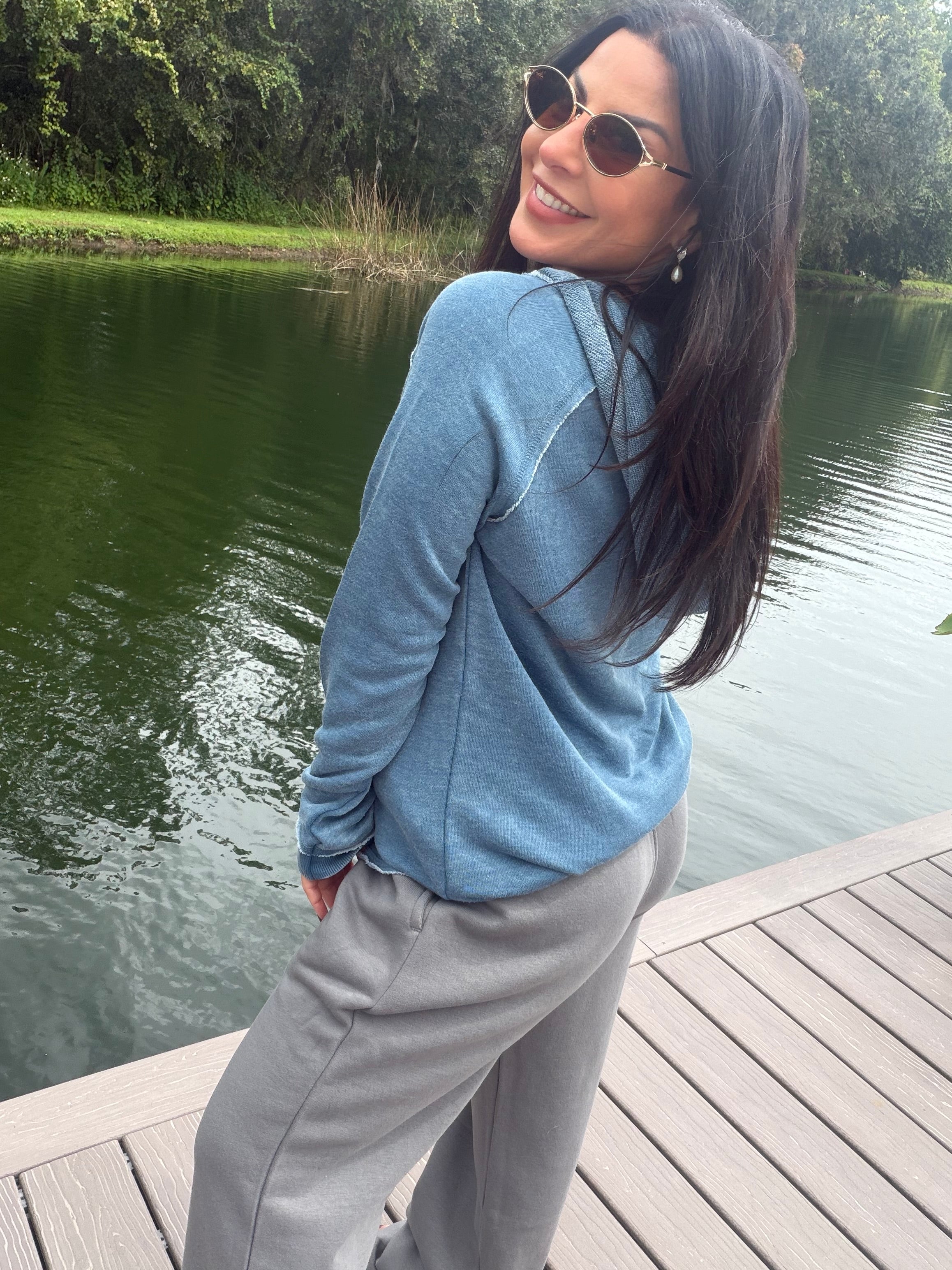 Slate Blue French Terry Vintage Tunic Hoodie