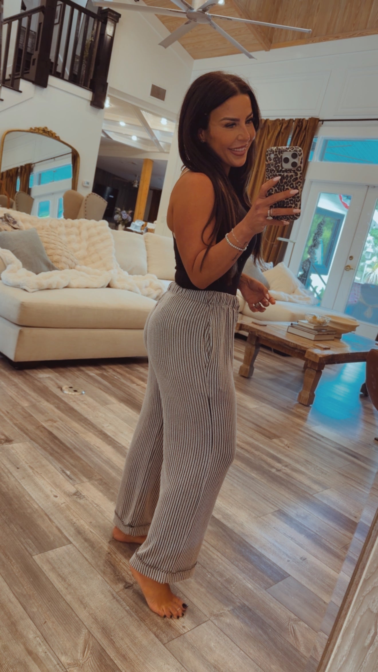 Black and White Striped Flowy Pants