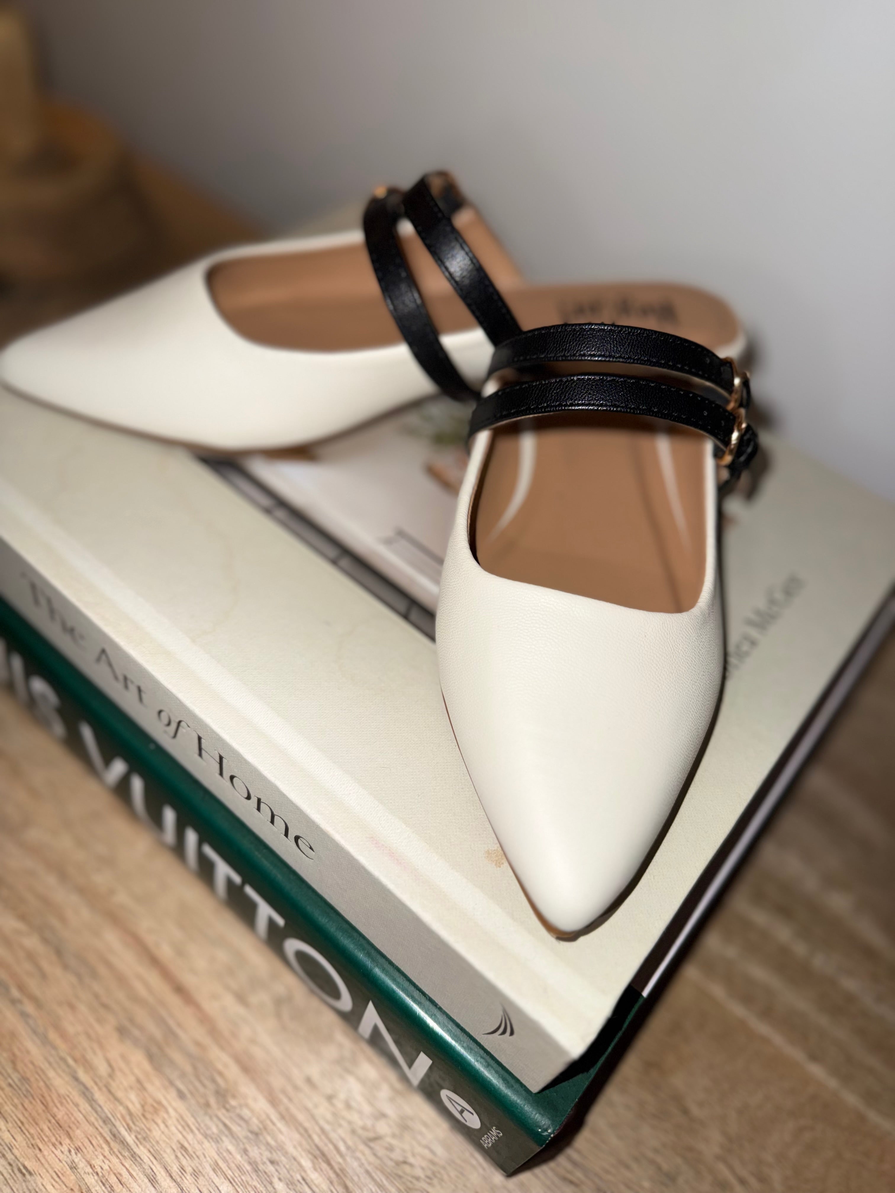 Corky Chic White and Black Strap Mule