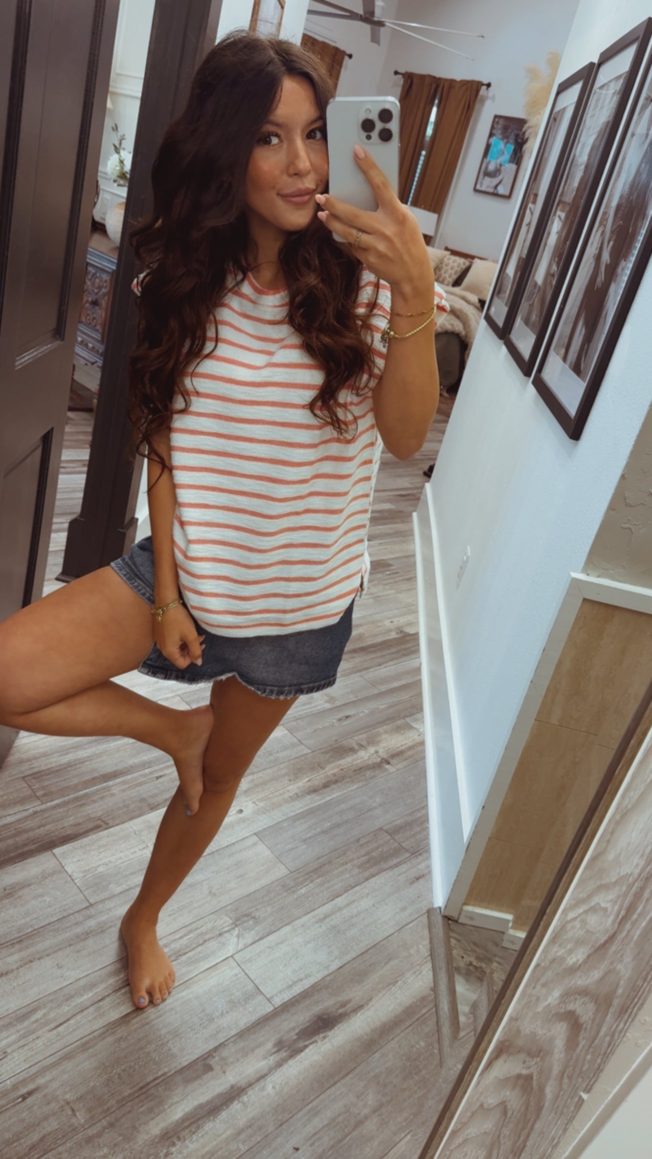 Ultra Soft Light Red and White Striped Knit Top
