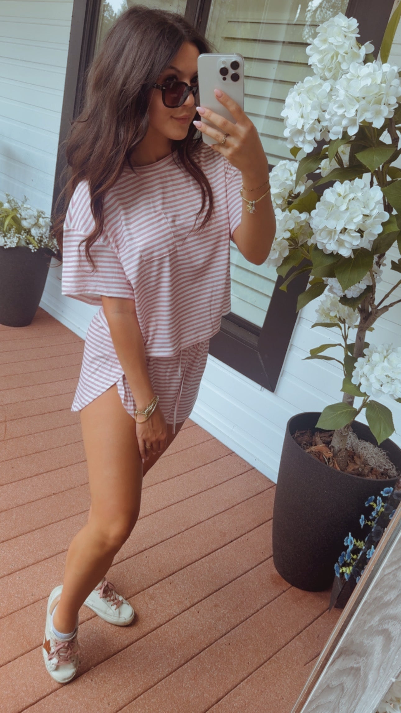 Pink and White Stripe Short Set