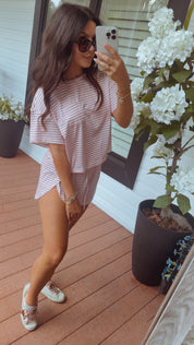 Pink and White Stripe Short Set