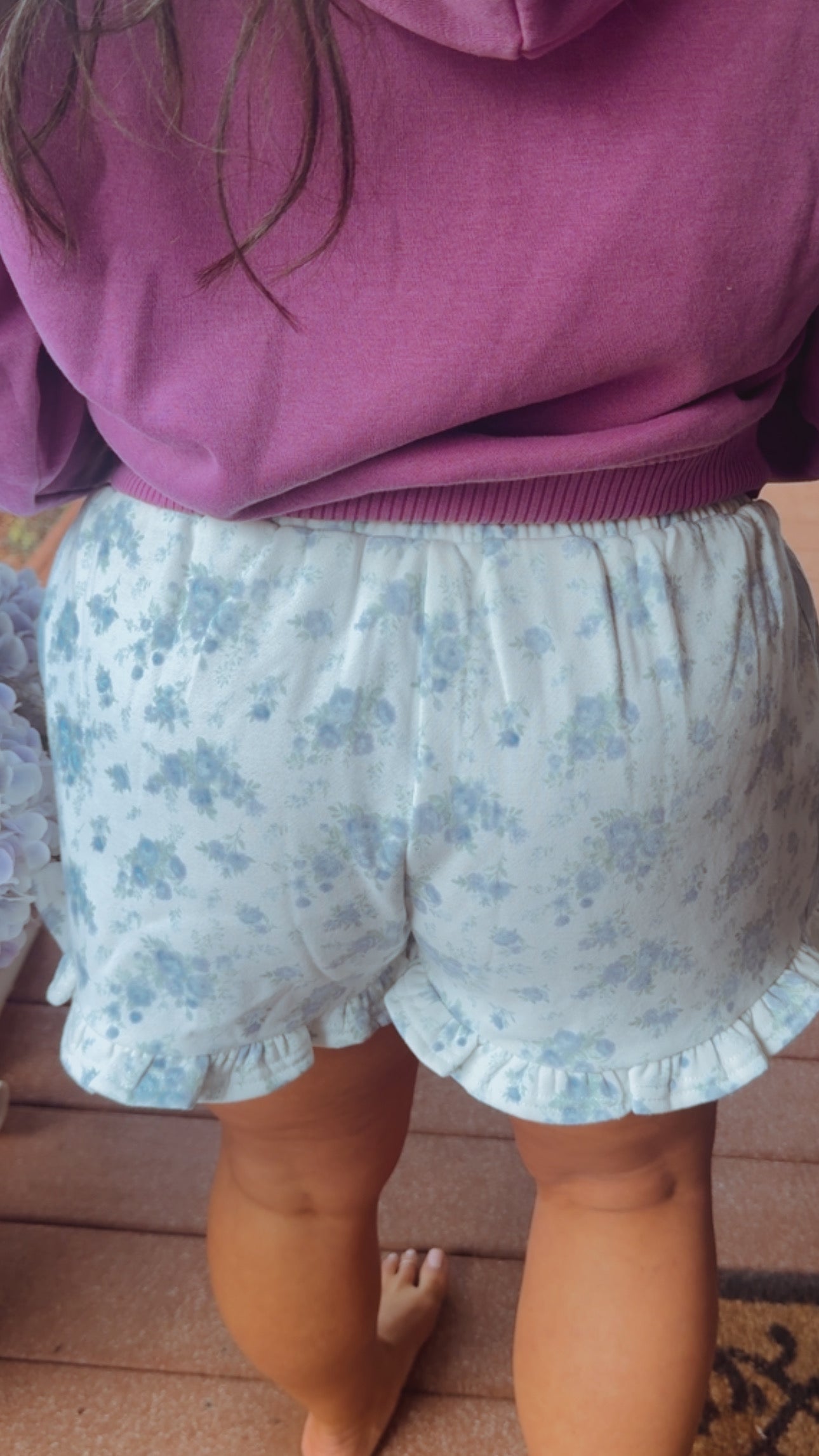 Blue Floral Chic Ruffle Bottom Shorts