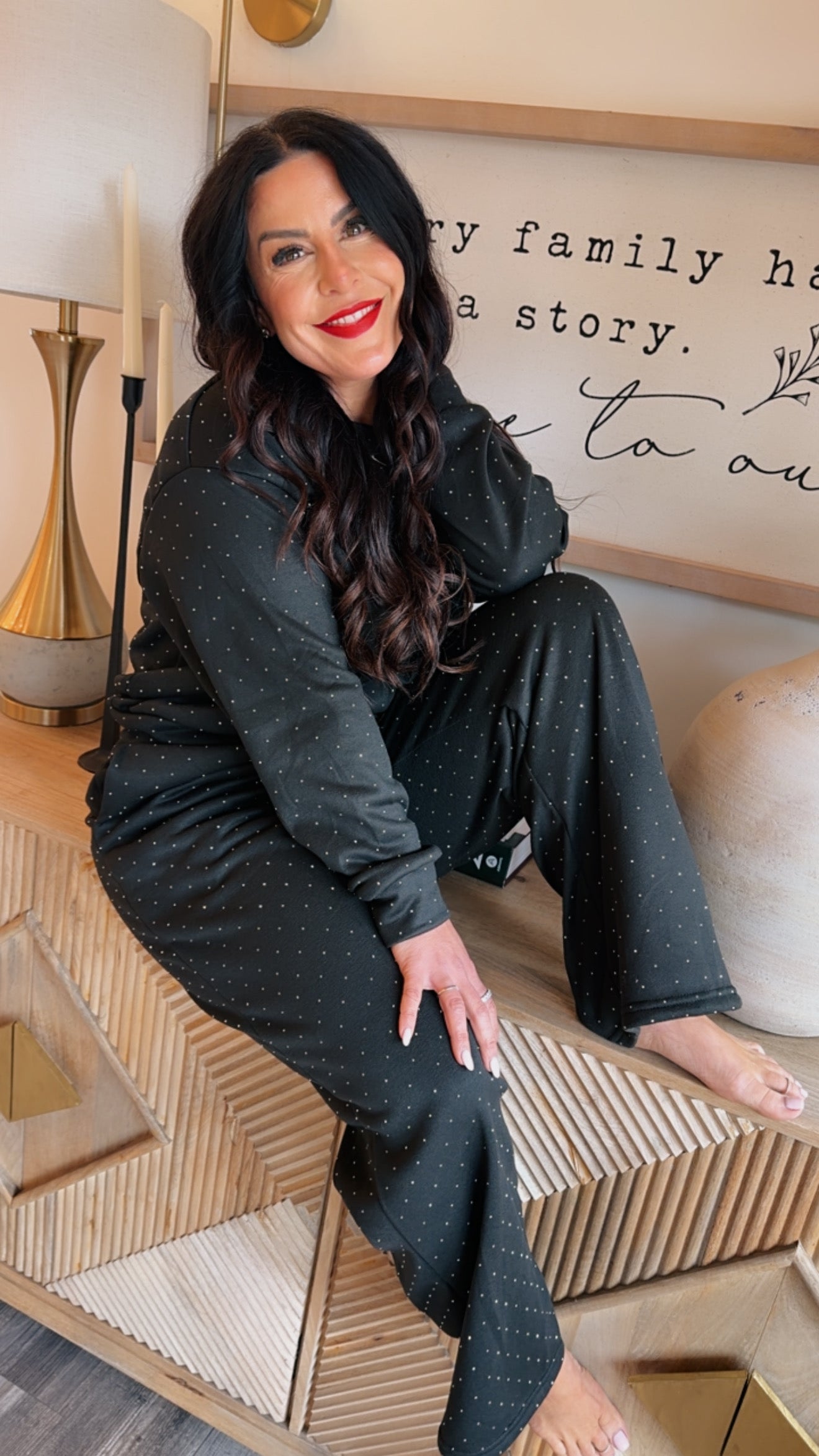 Black And Silver Diva Silver Studded Crewneck and Joggers Set