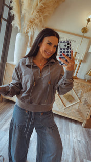 Stitch and CO Washed Black Luxe Quarter Zip Pullover