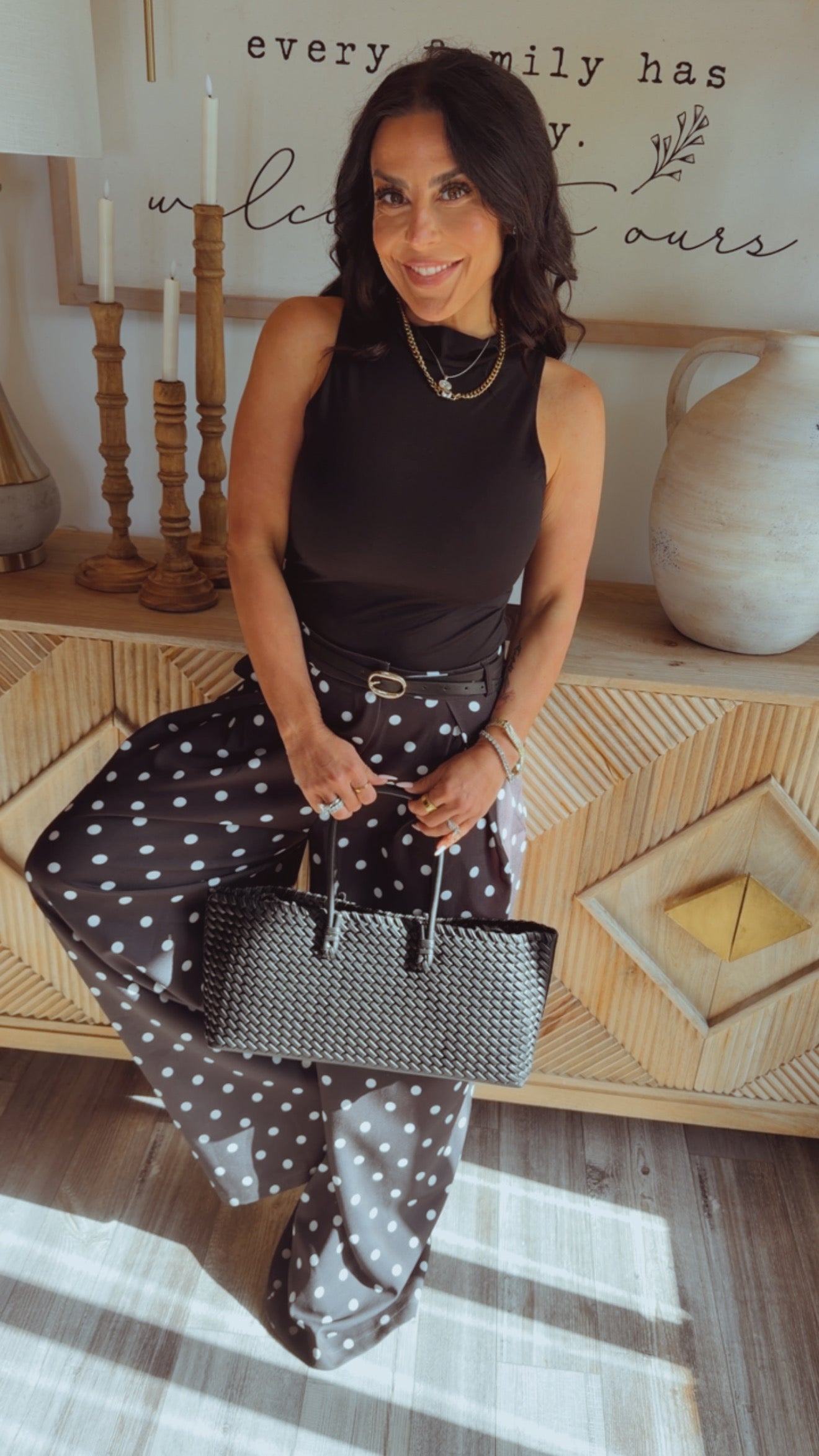 Black and White Polka Dot Wide Leg  Trousers