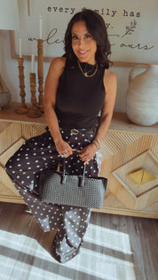 Black and White Polka Dot Wide Leg  Trousers