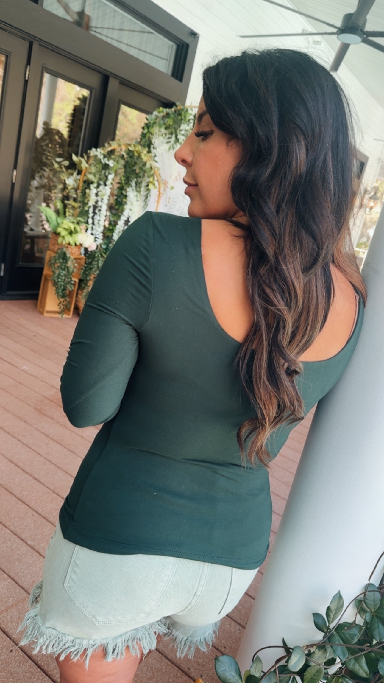 Heaven Soft Regency Green Square Neck Long Sleeve Top