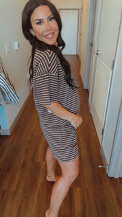 Cozy Co Denim Espresso and Cream Striped Top