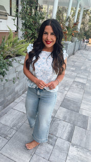 Judy Blue Medium Wash Mid Rise Wide Leg Crop Jeans