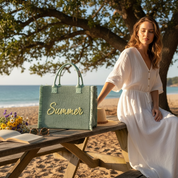Summer Metallic and Teal Seagrass Tote Bag