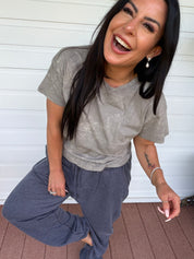 Ultra Soft Grey Acid Wash Short Sleeve Top