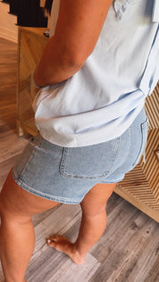 Risen Light Wash High rise Button Down Skort