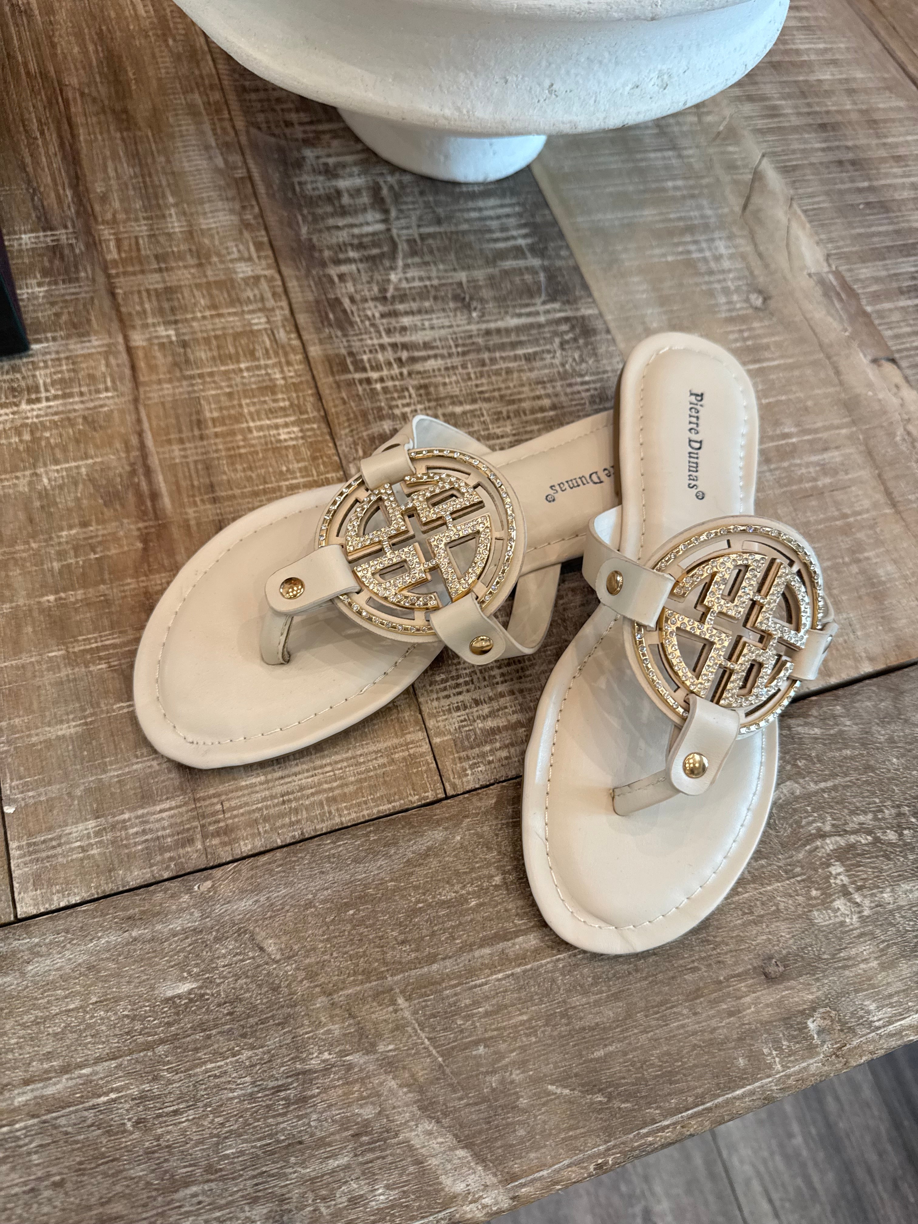 White and Gold Diva Crystal Inspired Sandals