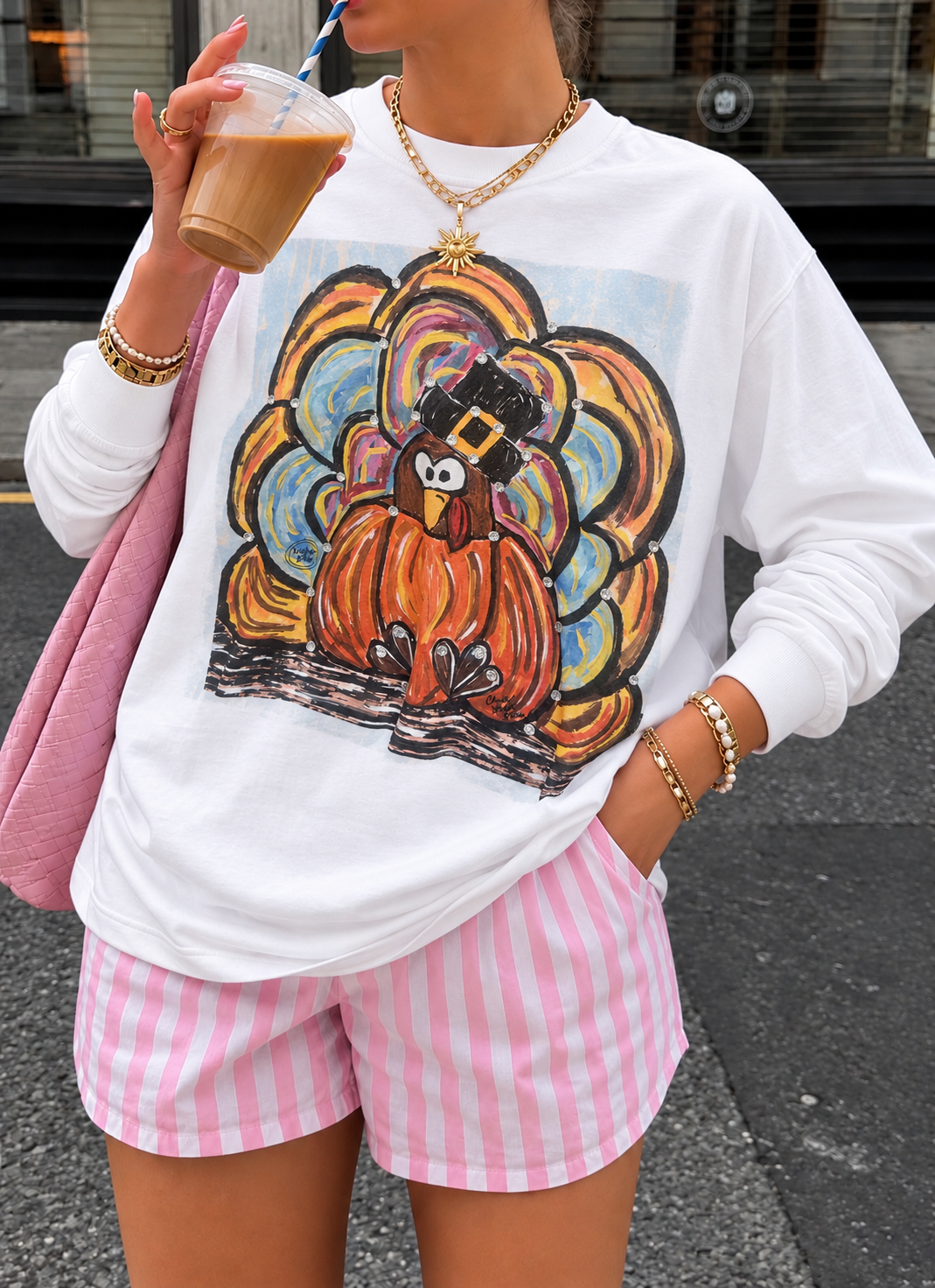 Beautiful Bling Turkey Grpahic Long Sleeve Top