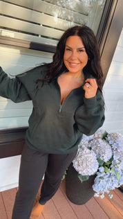 Ultra Soft 1/2 Dark Green 1/2 Zip Mock Neck Jacket