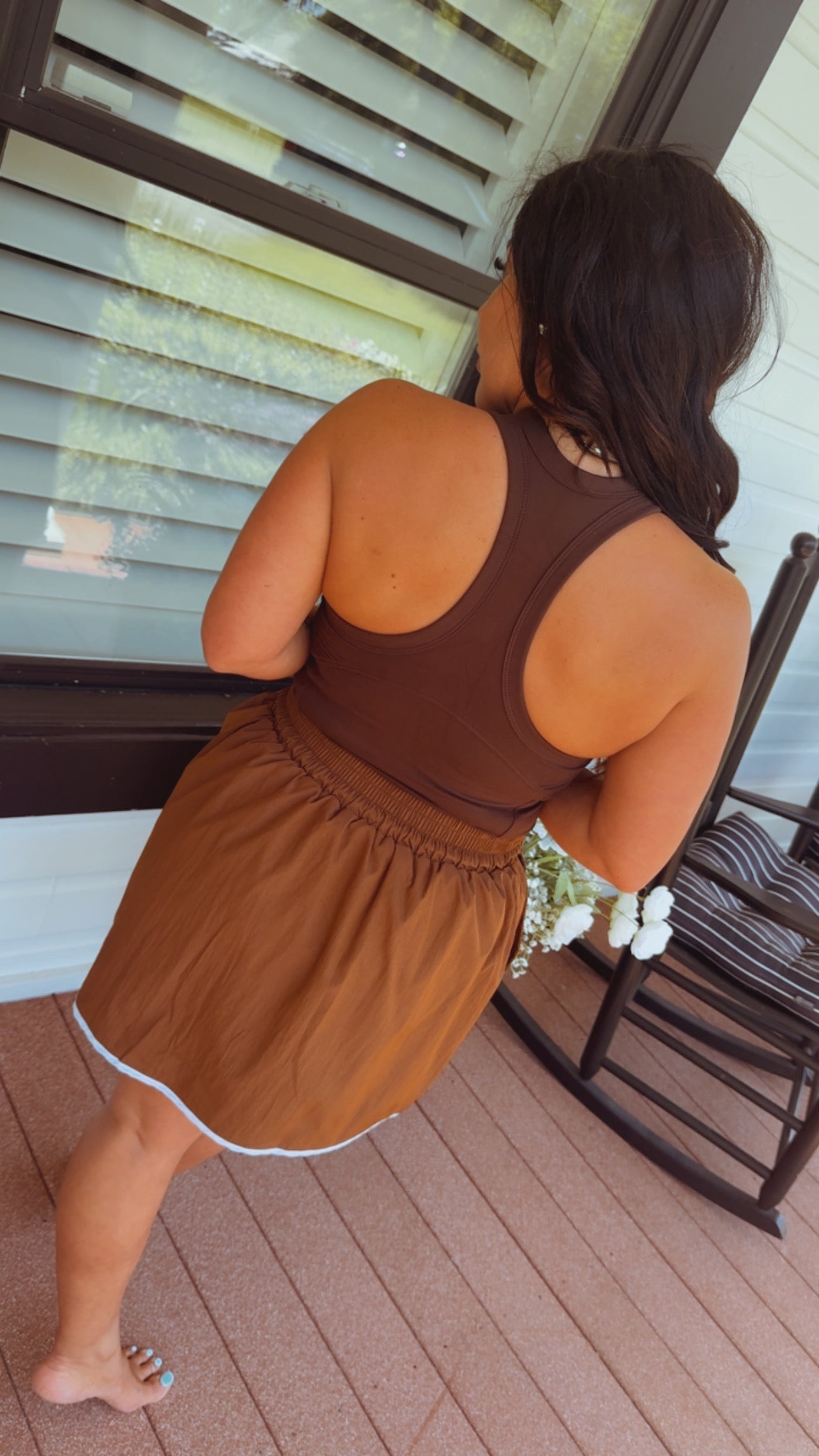 Brown and Blue Piped Athletic Skirt