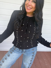 Black Pearl Studded Button Up Cardi