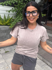 Ultra Soft Light Brown Acid Wash Short Sleeve Top