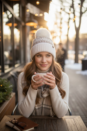 CC Cream and Brown Aztec Print Beanie with Pom