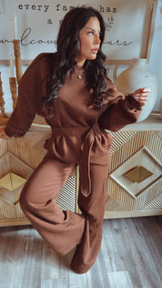 Luxe Chocolate Knit Joggers and Sweater Set