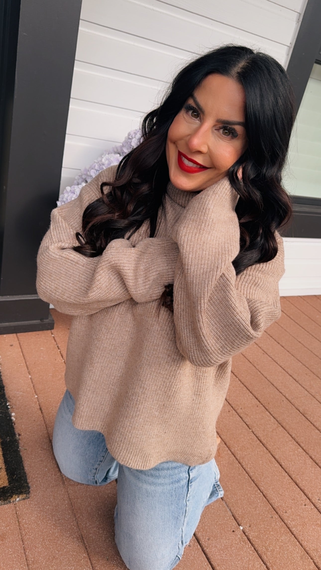 Dark Beige Turtleneck Moreno Wool Sweater