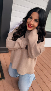 Dark Beige Turtleneck Moreno Wool Sweater