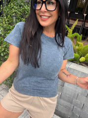Ultra Soft Smokey Blue Wash Short Sleeve Top