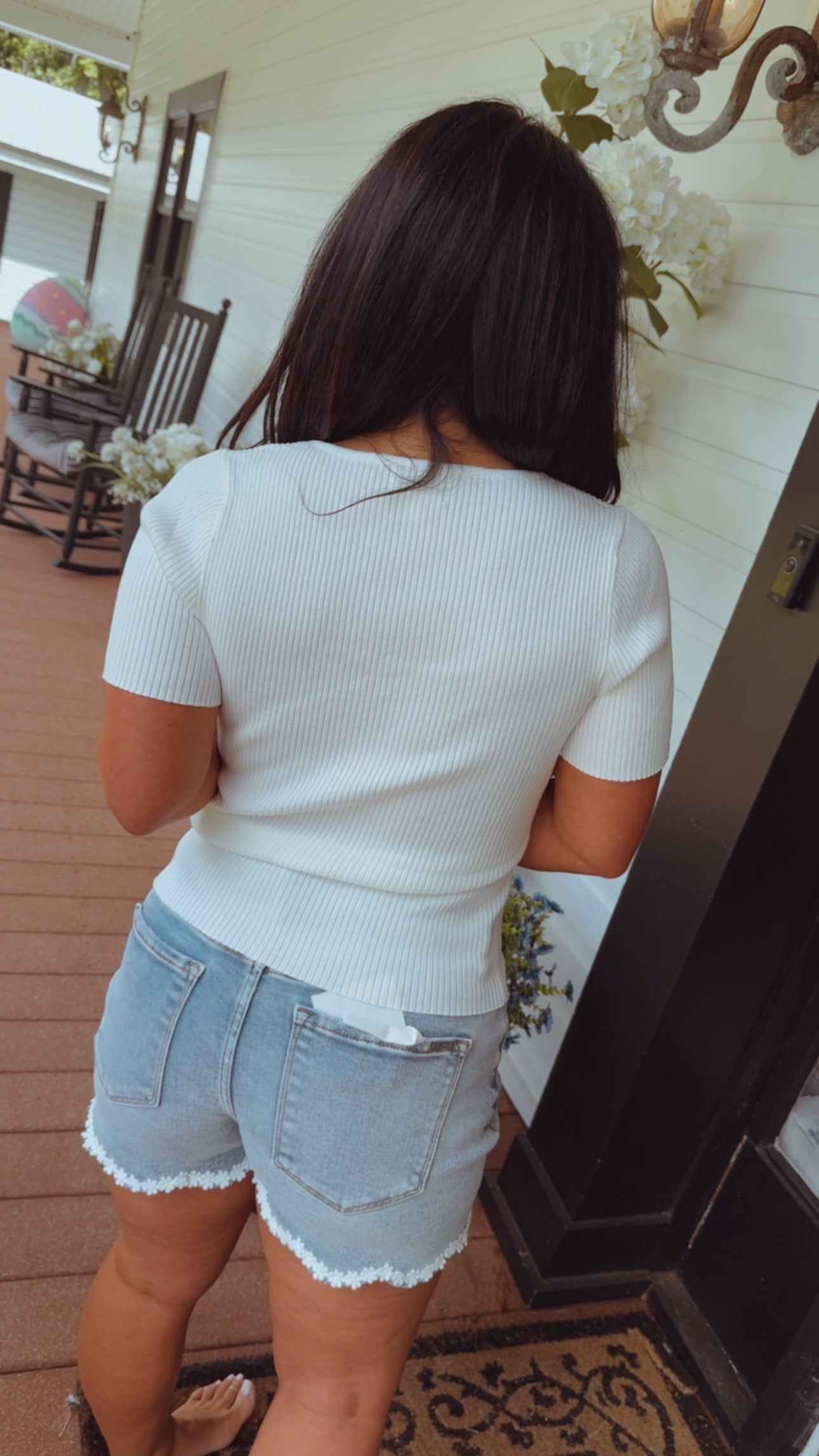White Ribbed Ultra Stretch Ribbed Button Up Short Sleeve Top   Stich&Co