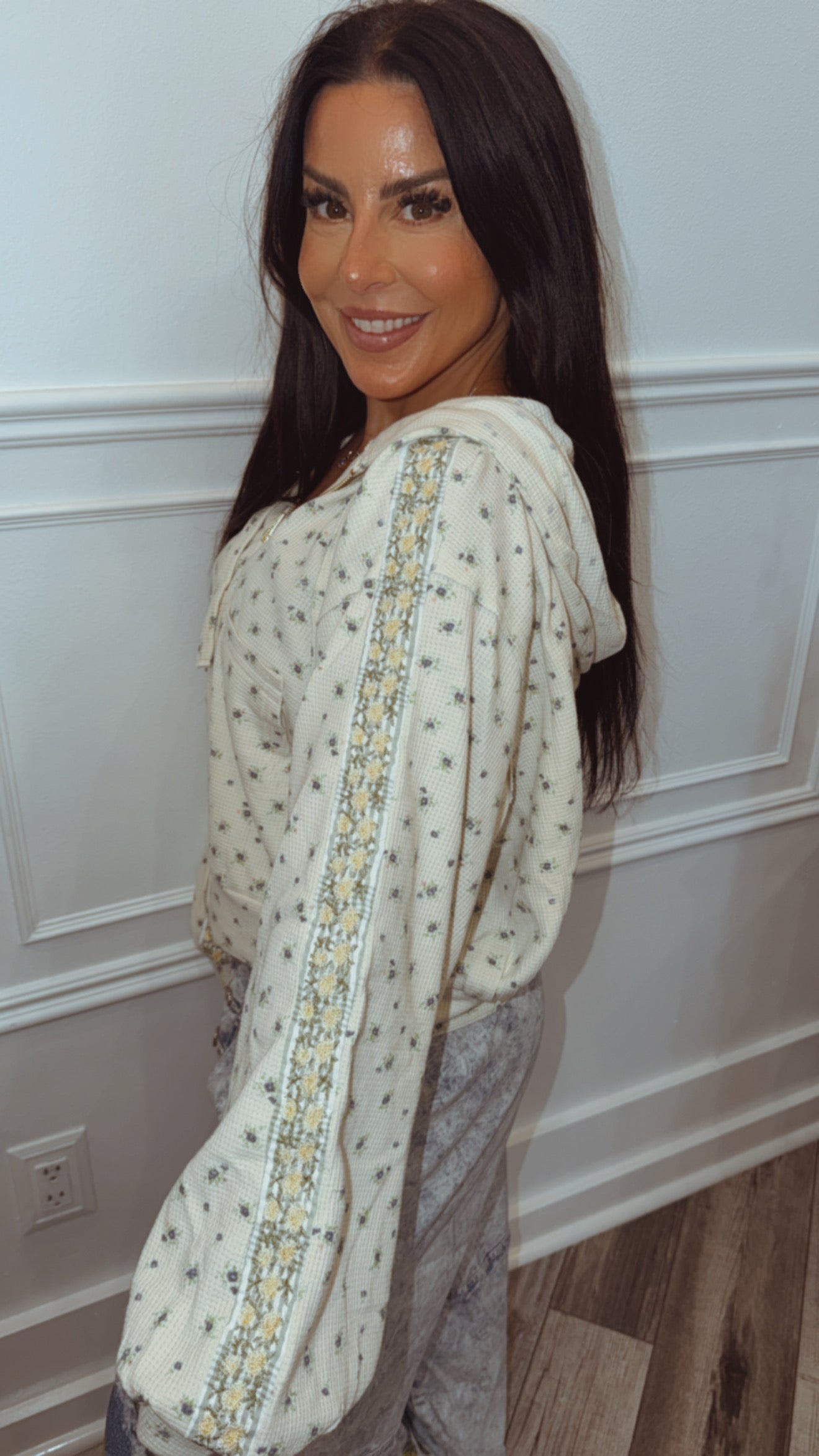 POL Cream And Floral Hoodie
