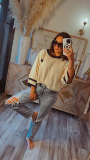 Lounge Fit Cream and Navy Top