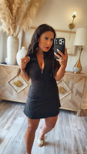 Chic Black Ultra Soft Zip Up Athletic Skort Dress