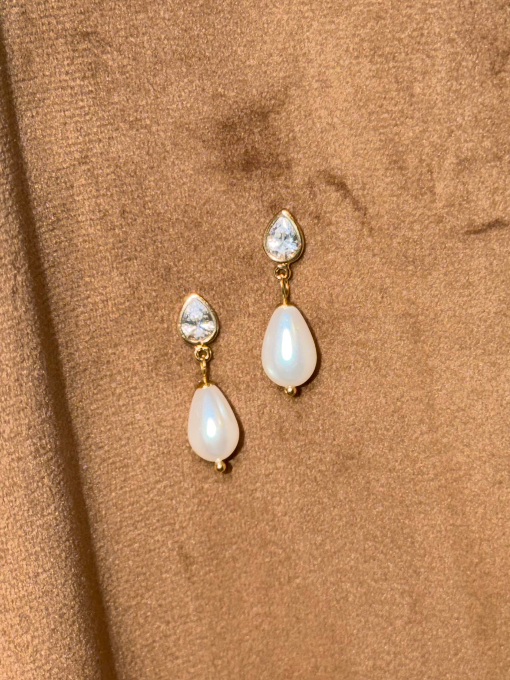 Tear Drop Crystal and Pearl Earrings