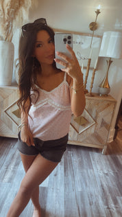 Pink and Yellow Floral Tank With Lace Trim