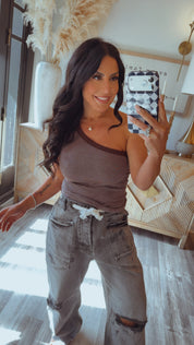 Brown and White Striped One Shoulder Top