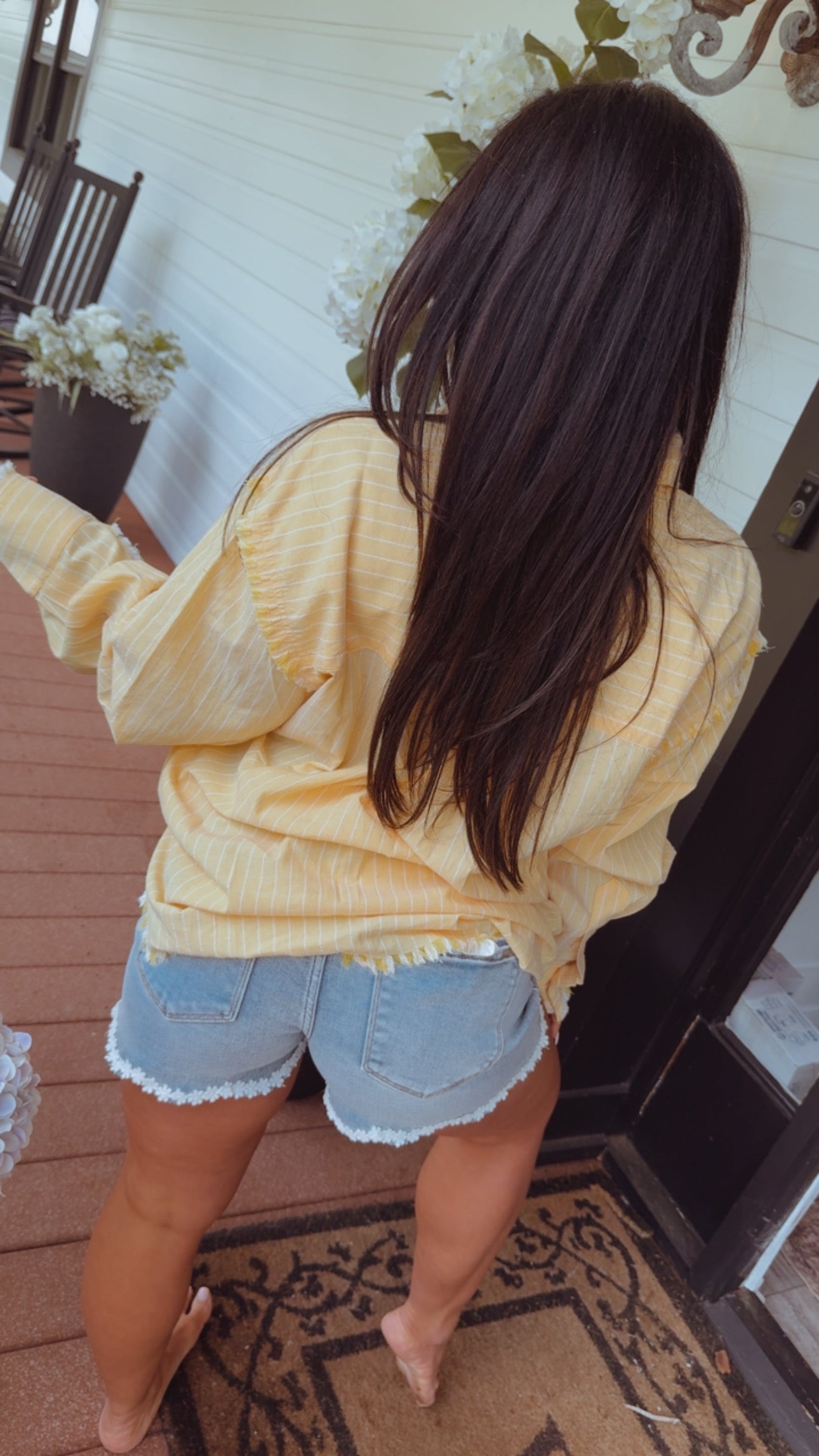 Yellow and White Striped Button Up Long Sleeve Top   Stich&Co