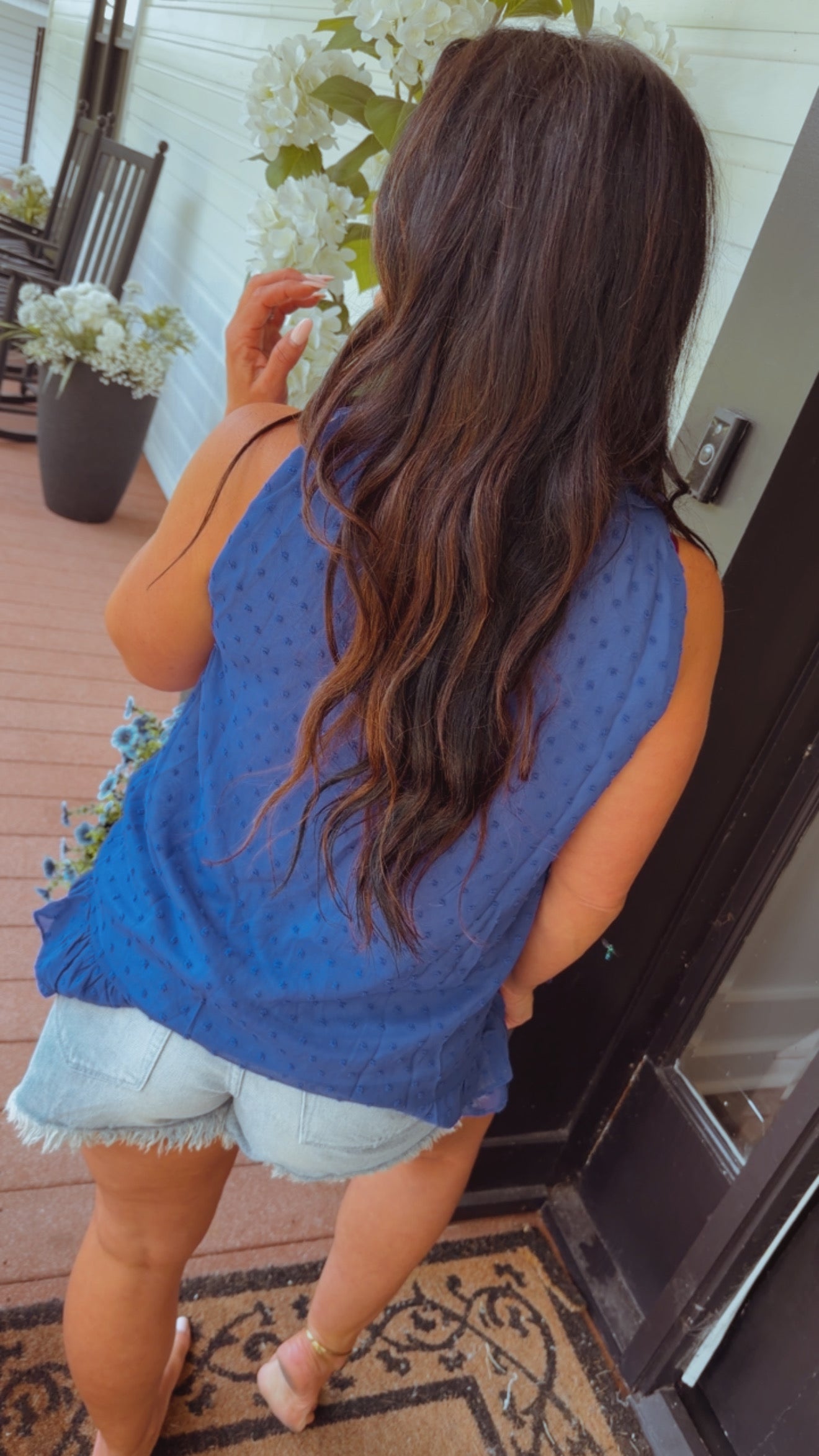 Soft Royal Blue Lace Dot Sleeveless Top