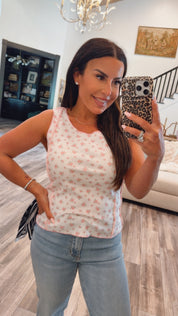 POL Pink and Floral Ultra Soft Waffle Knit Sleeveless Top