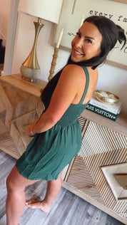 Hunter Green Smocked Bust Lightweight Romper