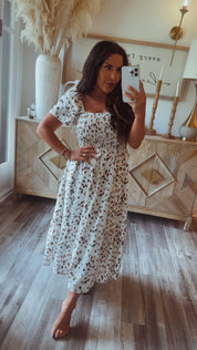 Chic White and Cheetah Tiered Dress