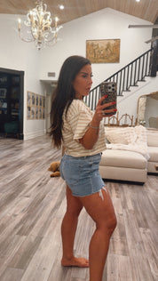 Chic Cropped White and Taupe Striped Top