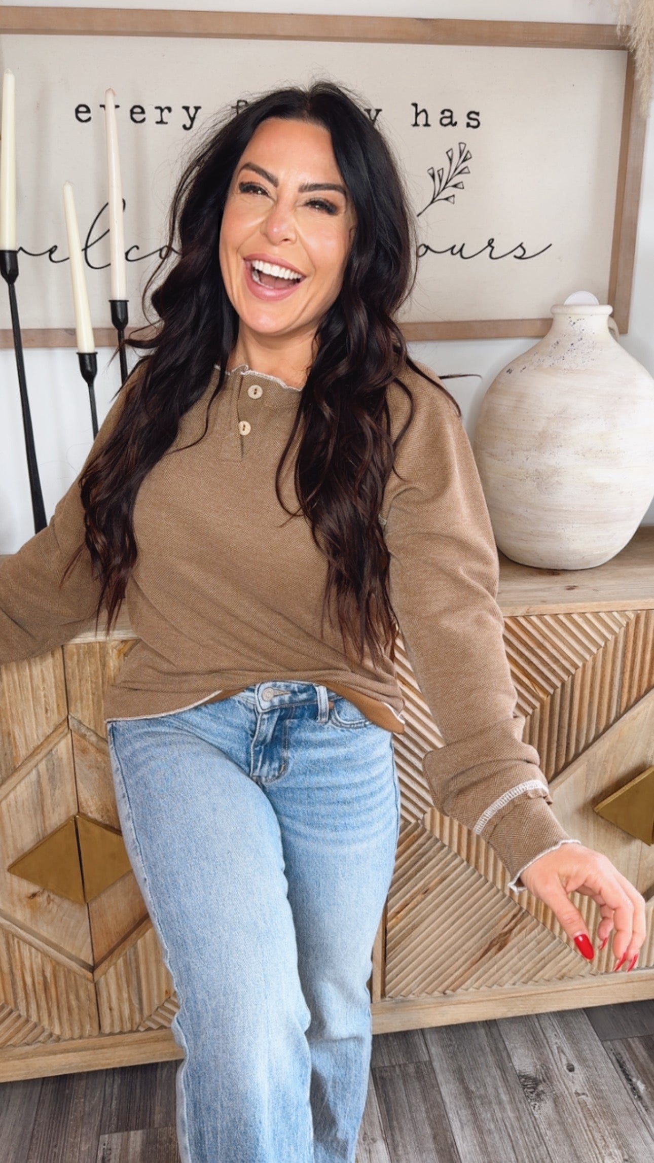 Brown Lounge Fit Microwaffle Sweater