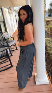 Black Waffle Knit Cuffed Joggers