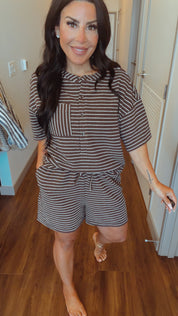 Cozy Co Denim Espresso and Cream Striped Top