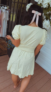 Yellow Puff Sleeve Smocked Waist Dress